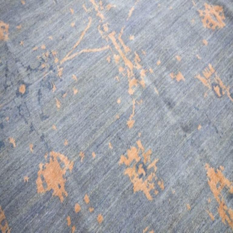 Iraqi Persian Oushak Area Rugs - Wool Blue Yellow Design - 88102 For Sale