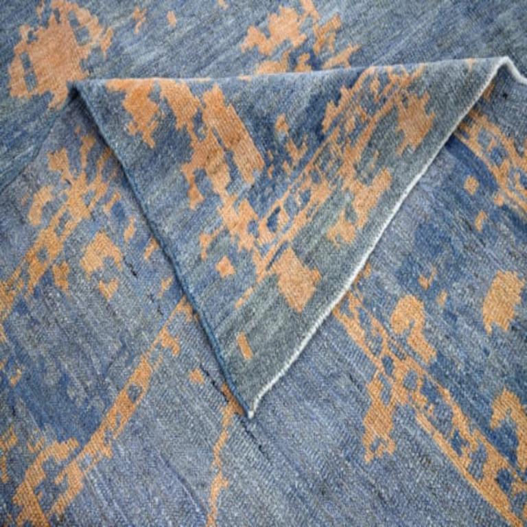 Persian Oushak Area Rugs - Wool Blue Yellow Design - 88102 In Excellent Condition For Sale In Dallas, TX