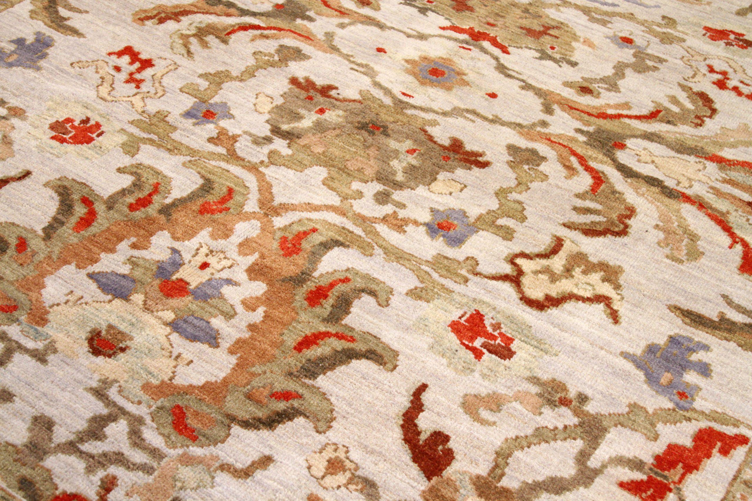 Persische Oushak-Teppiche - Wolle Grün Elfenbein Rot Design - 88083 (Irakisch) im Angebot
