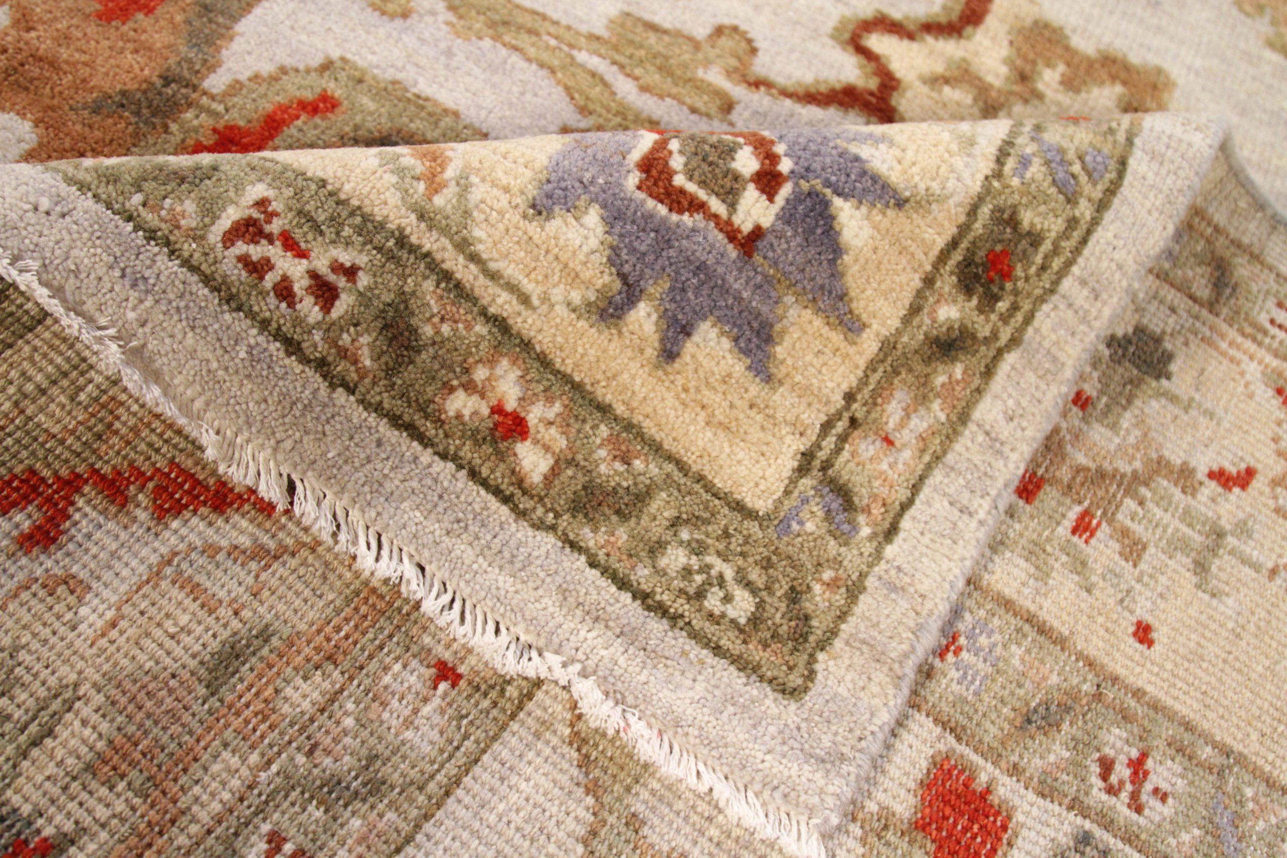 Persische Oushak-Teppiche - Wolle Grün Elfenbein Rot Design - 88083 im Zustand „Hervorragend“ im Angebot in Dallas, TX