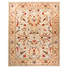 Persian Oushak Area Rugs - Wool Ivory Red Design - 88081