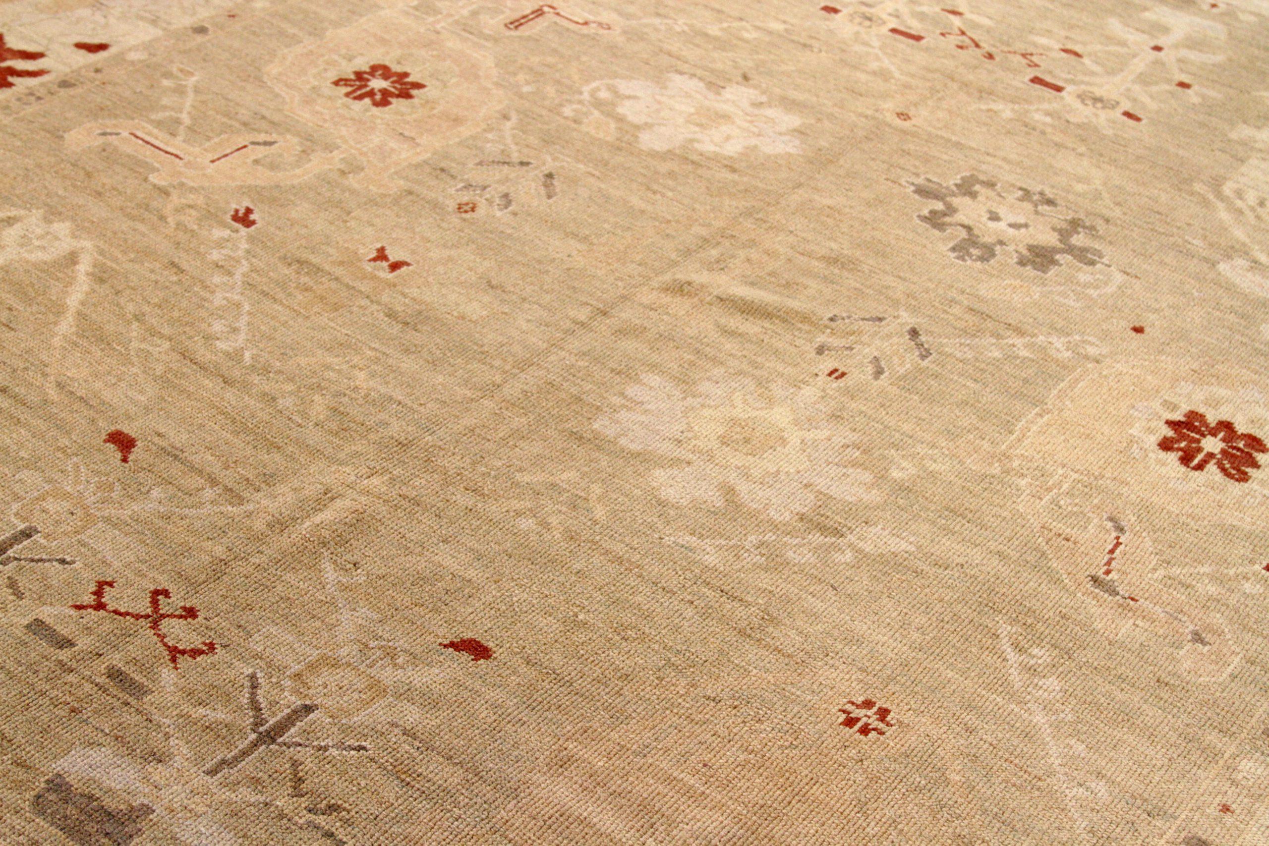 Persische Oushak-Teppiche - Wolle Elfenbein Rot Taupe Design - 88095 (Irakisch) im Angebot