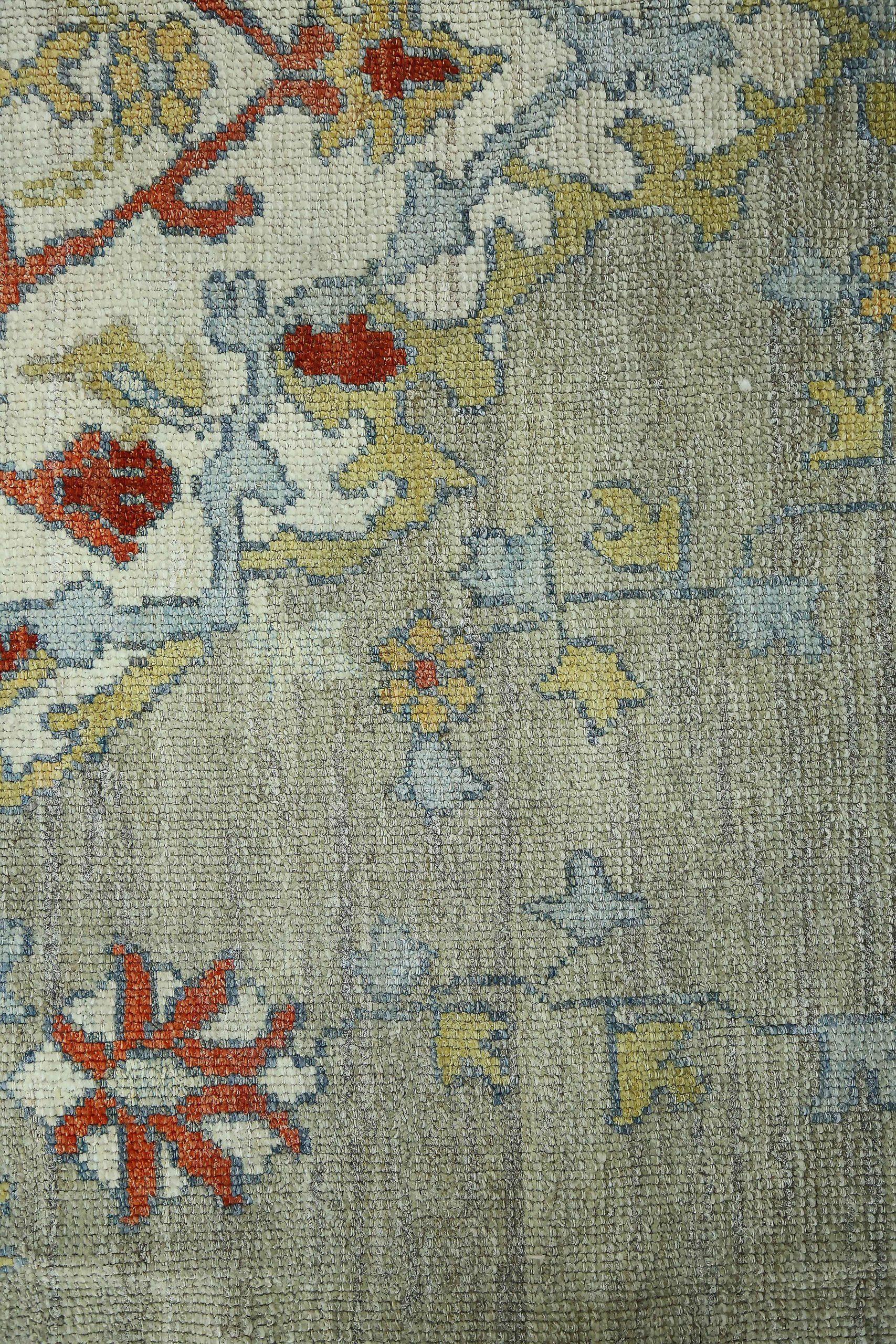 Tapis persans Oushak - Laine ivoire rouge jaune motif jaune - 88955 Excellent état - En vente à Dallas, TX