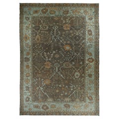 Tapis Persan Oushak Circa 1990 - Laine Brown Ivory Orange Design - 89053