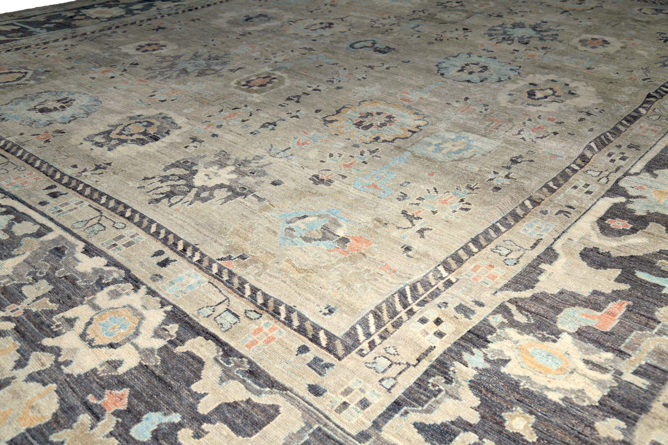 Persische Oushak Over Size Teppich CIRCA 1990 - Wolle Braun Elfenbein Taupe Design - 89044 (20. Jahrhundert) im Angebot