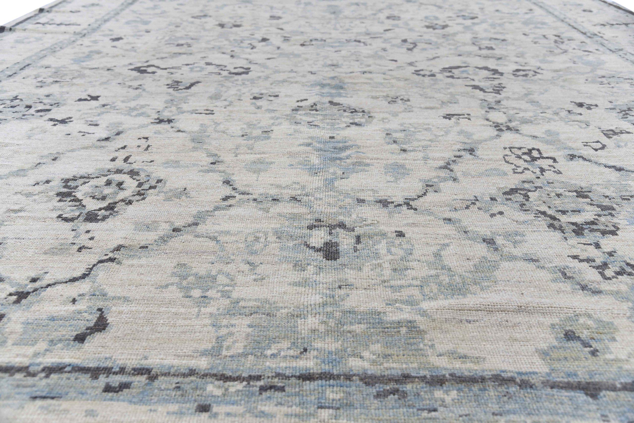 Alfombra Persa Oushak - Lana Azul Marrón Diseño Marfil - 88949 Iraquí en venta