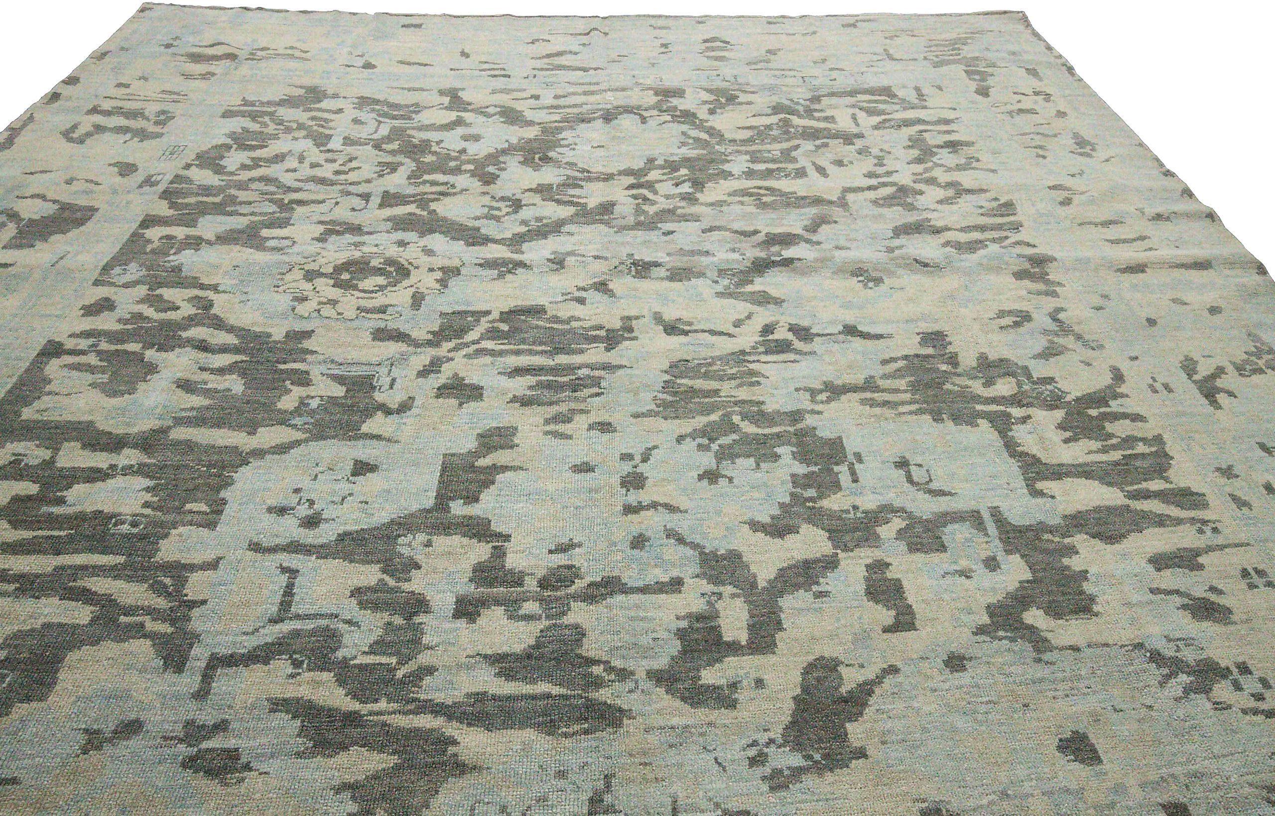 Persischer Oushak Over Size Teppich - Wolle Blau Braun Elfenbein Design - 88962 (Irakisch) im Angebot