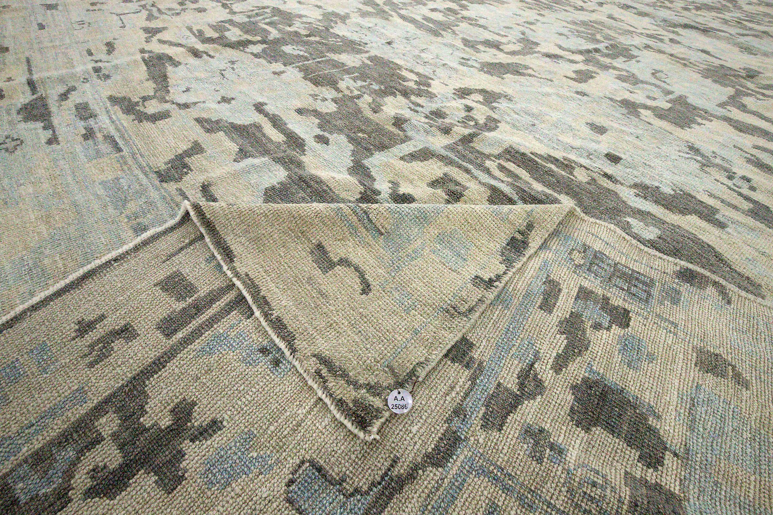 Persischer Oushak Over Size Teppich - Wolle Blau Braun Elfenbein Design - 88962 im Zustand „Hervorragend“ im Angebot in Dallas, TX
