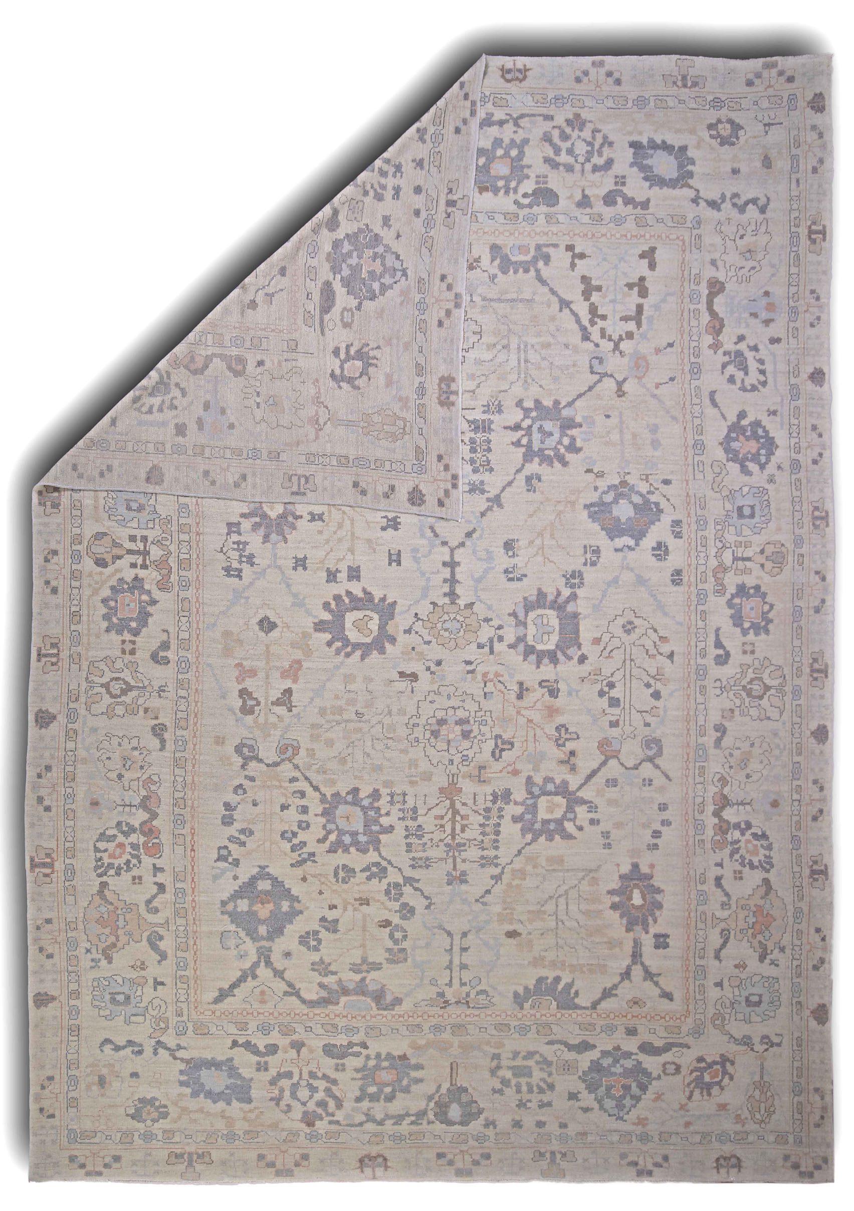 Persische Oushak Over Size Teppich - Wolle Blau Grau Elfenbein Design - 88965 (Irakisch) im Angebot