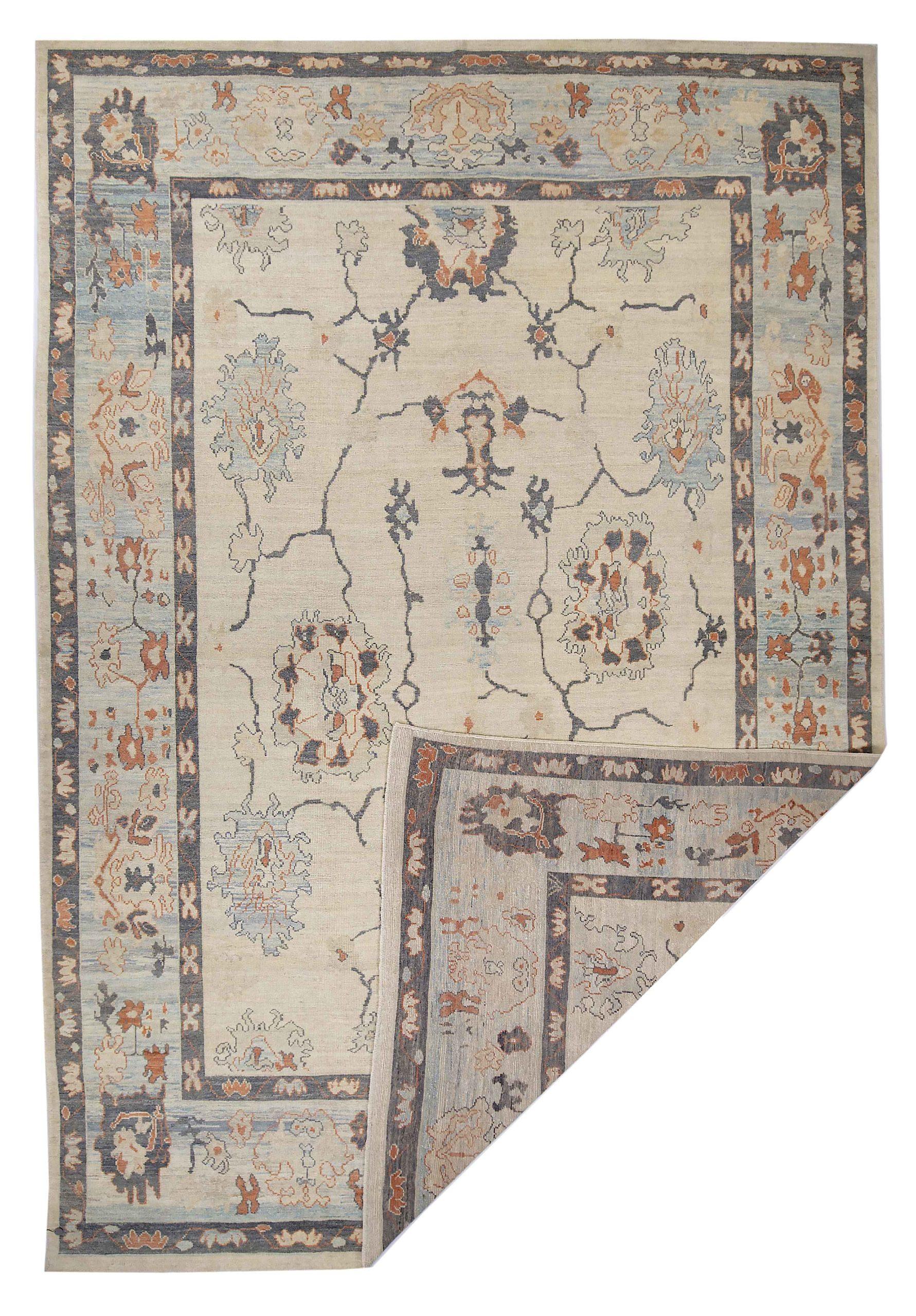 Persische Oushak Over Size Teppich - Wolle Blau Grau Elfenbein Design - 88972 im Zustand „Hervorragend“ im Angebot in Dallas, TX