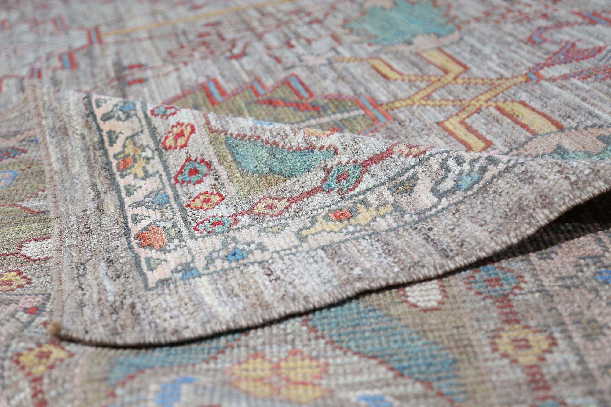Persischer Oushak Over Size Teppich - Wolle Blau Grün Elfenbein Design - 96659 (Irakisch) im Angebot