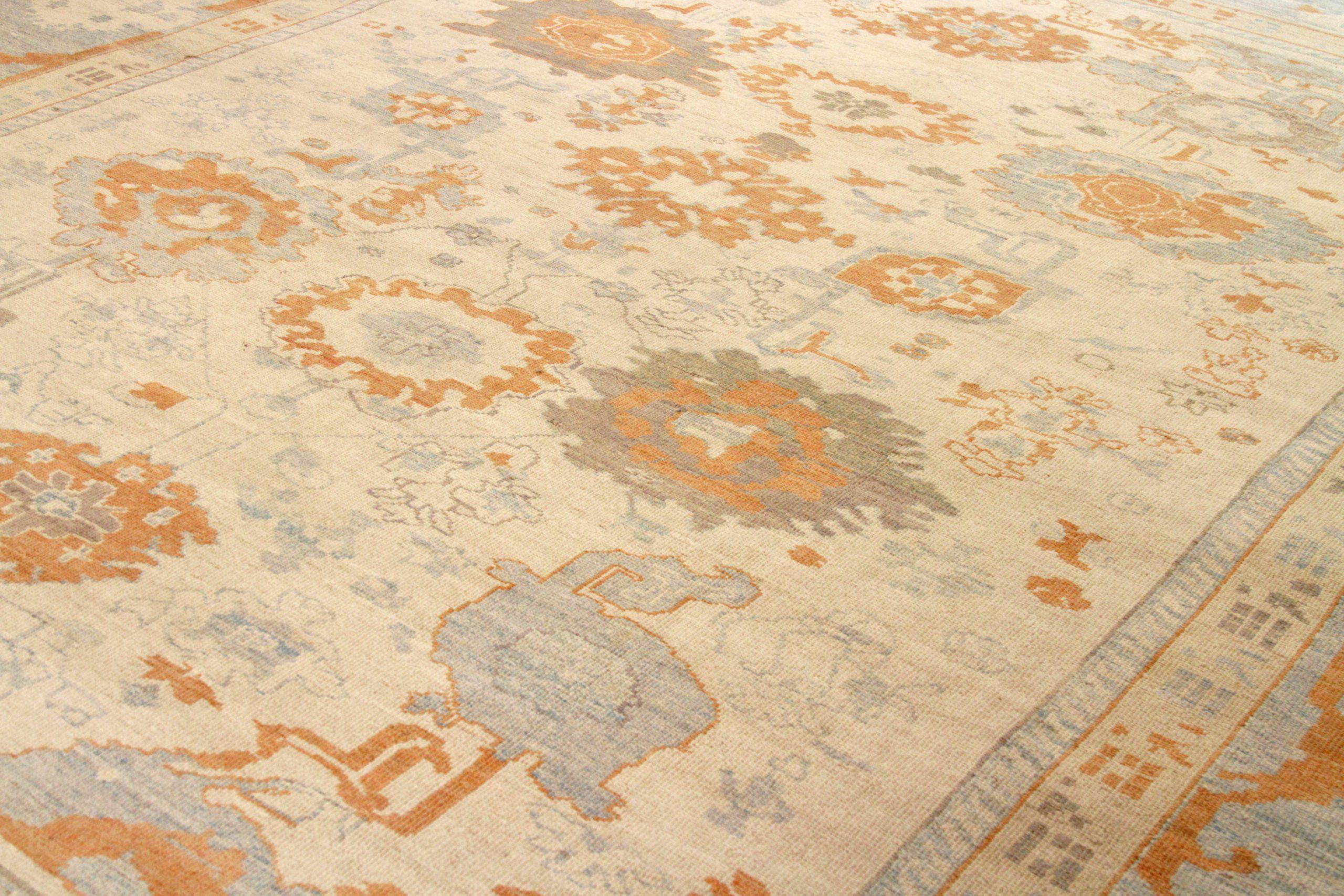 Persischer Oushak Over Size Teppich - Wolle Blau Elfenbein Orange Design - 88058 (Irakisch) im Angebot
