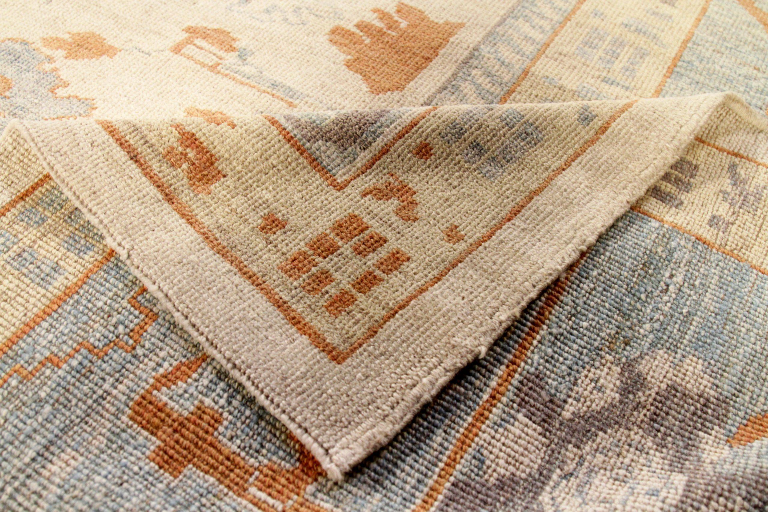 Persischer Oushak Over Size Teppich - Wolle Blau Elfenbein Orange Design - 88058 im Zustand „Hervorragend“ im Angebot in Dallas, TX