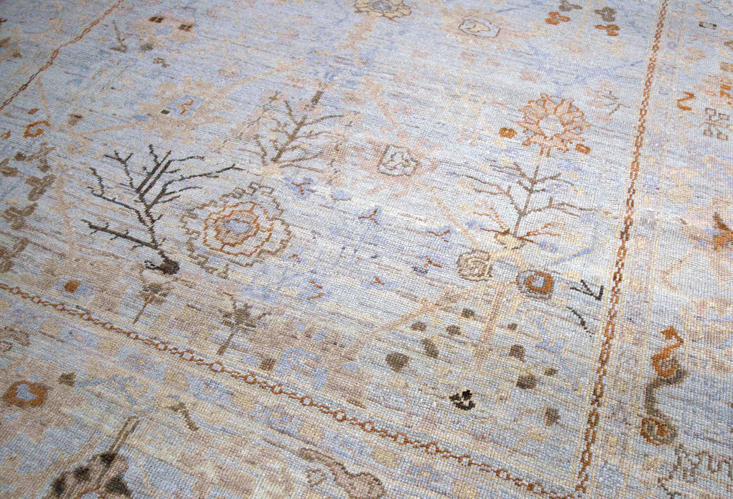 Persischer Oushak Over Size Teppich - Wolle Blau Elfenbein Rosa Design - 88065 (Irakisch) im Angebot