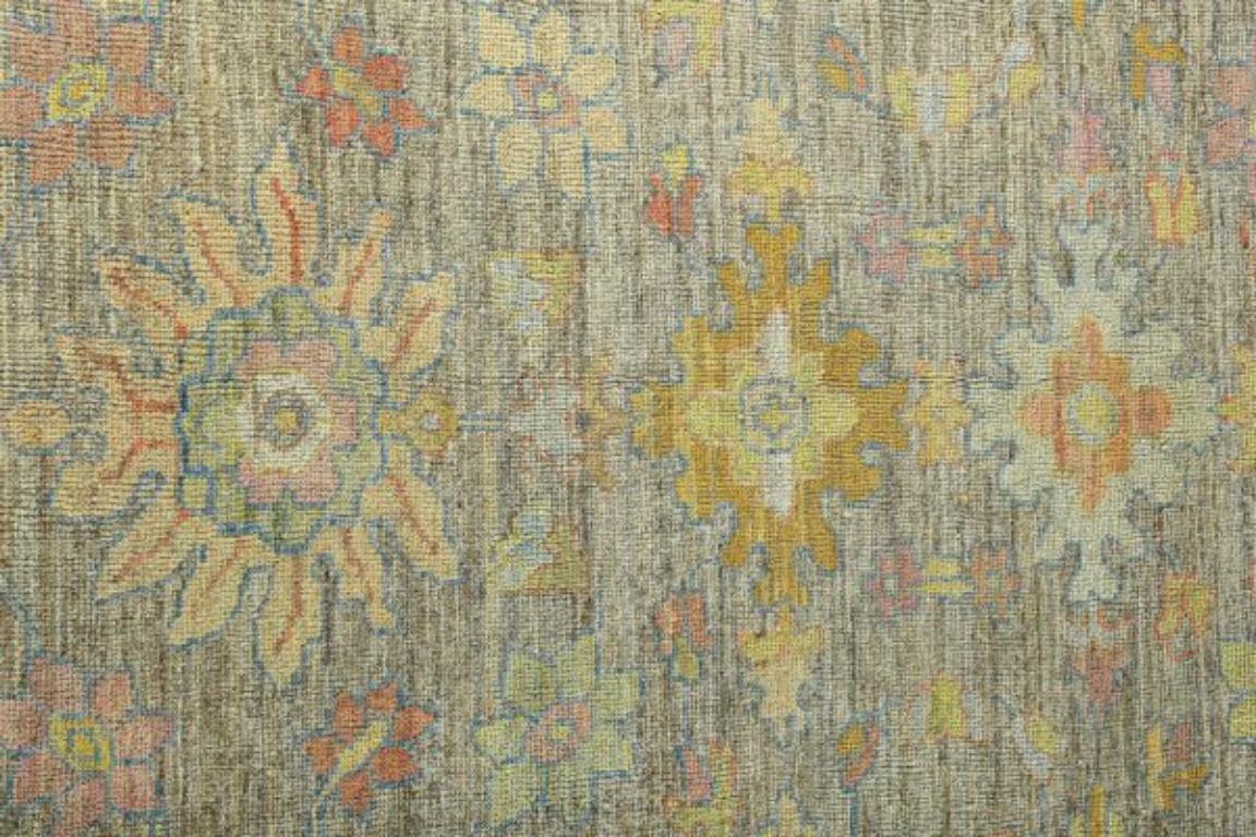 Persischer Oushak Over Size Teppich - Wolle Grau Grün Elfenbein Design - 92609 im Zustand „Hervorragend“ im Angebot in Dallas, TX