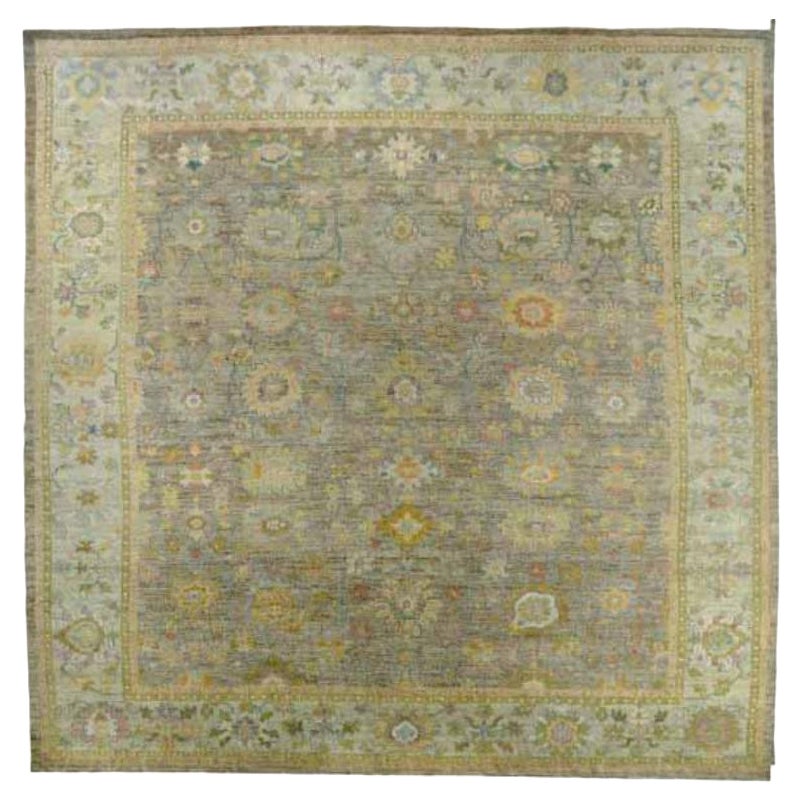 Tapis persan Oushak surdimensionné en laine gris vert ivoire - 92609