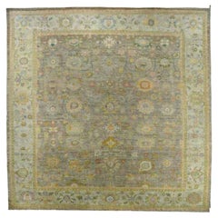 Tapis persan Oushak surdimensionné en laine gris vert ivoire - 92609