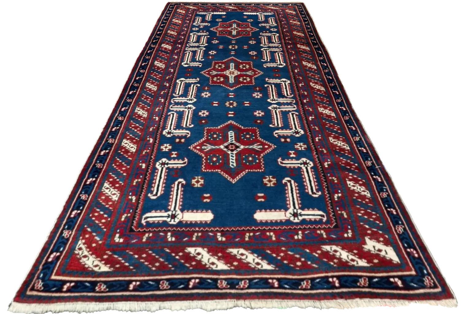 Persian Oushak Runner Rug - blue Red - 88196 In Excellent Condition For Sale In Dallas, TX