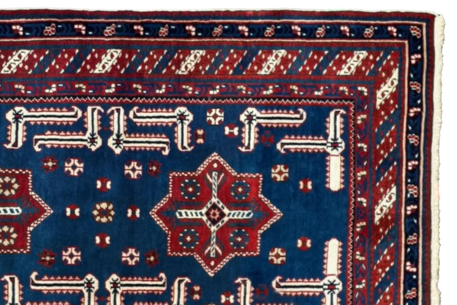 Wool Persian Oushak Runner Rug - blue Red - 88196 For Sale