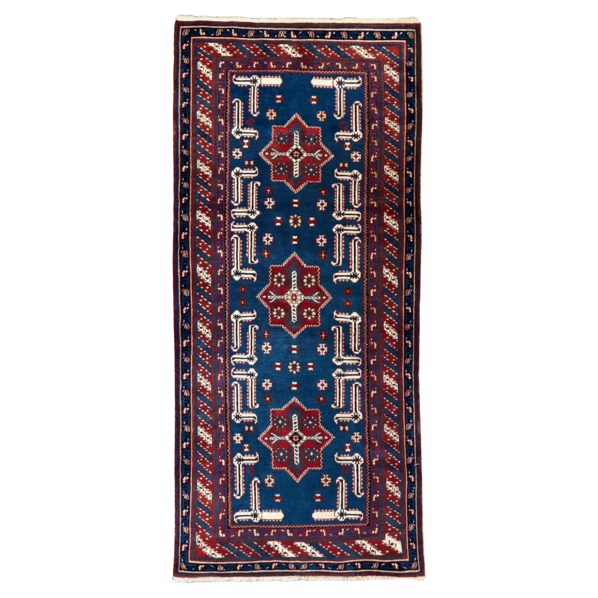 Persian Oushak Runner Rug - blue Red - 88196 For Sale