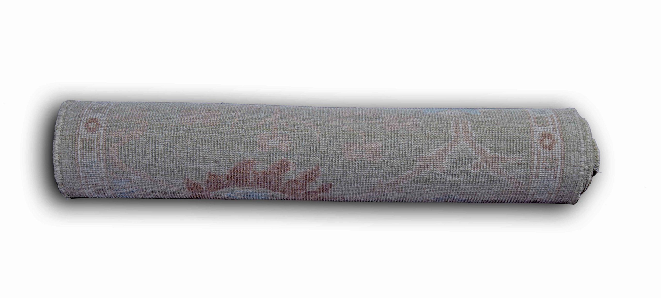 Persischer Oushak-Läufer - Wolle Blau Grün Rosa Design - 89029 im Zustand „Hervorragend“ im Angebot in Dallas, TX