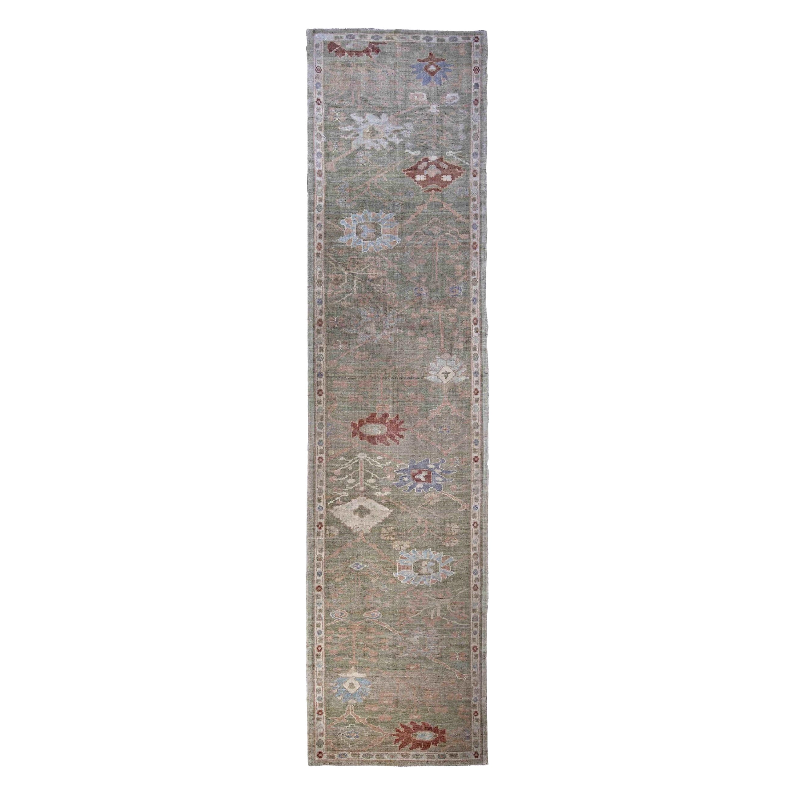Persischer Oushak-Läufer - Wolle Blau Grün Rosa Design - 89029