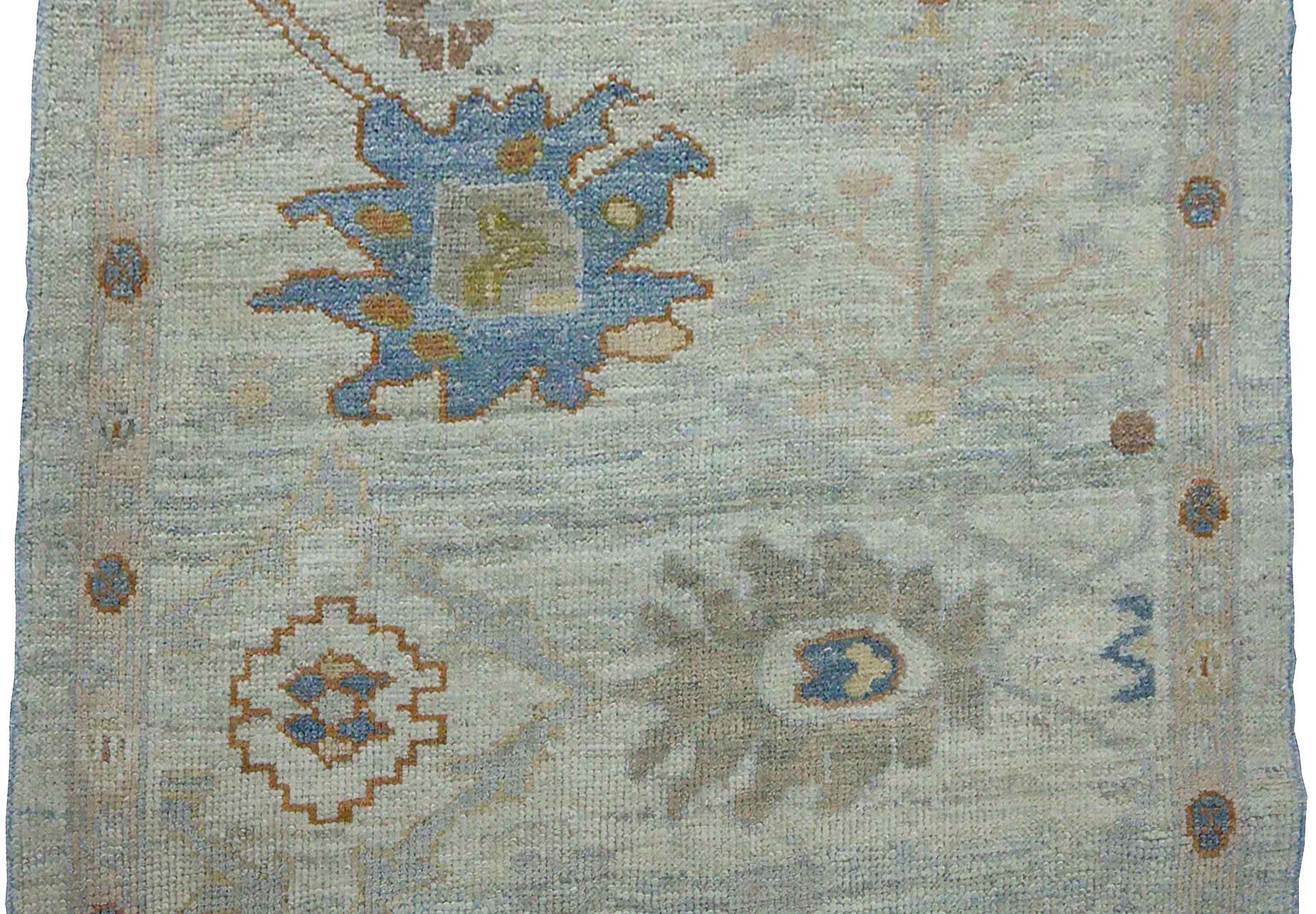 Persischer Oushak-Läufer - Wolle Blau Elfenbein Design - 88993 im Zustand „Hervorragend“ im Angebot in Dallas, TX