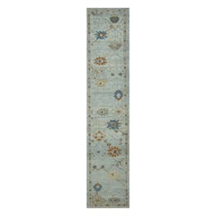 Persian Oushak Runner Rug - Wool Blue Ivory Design - 88993