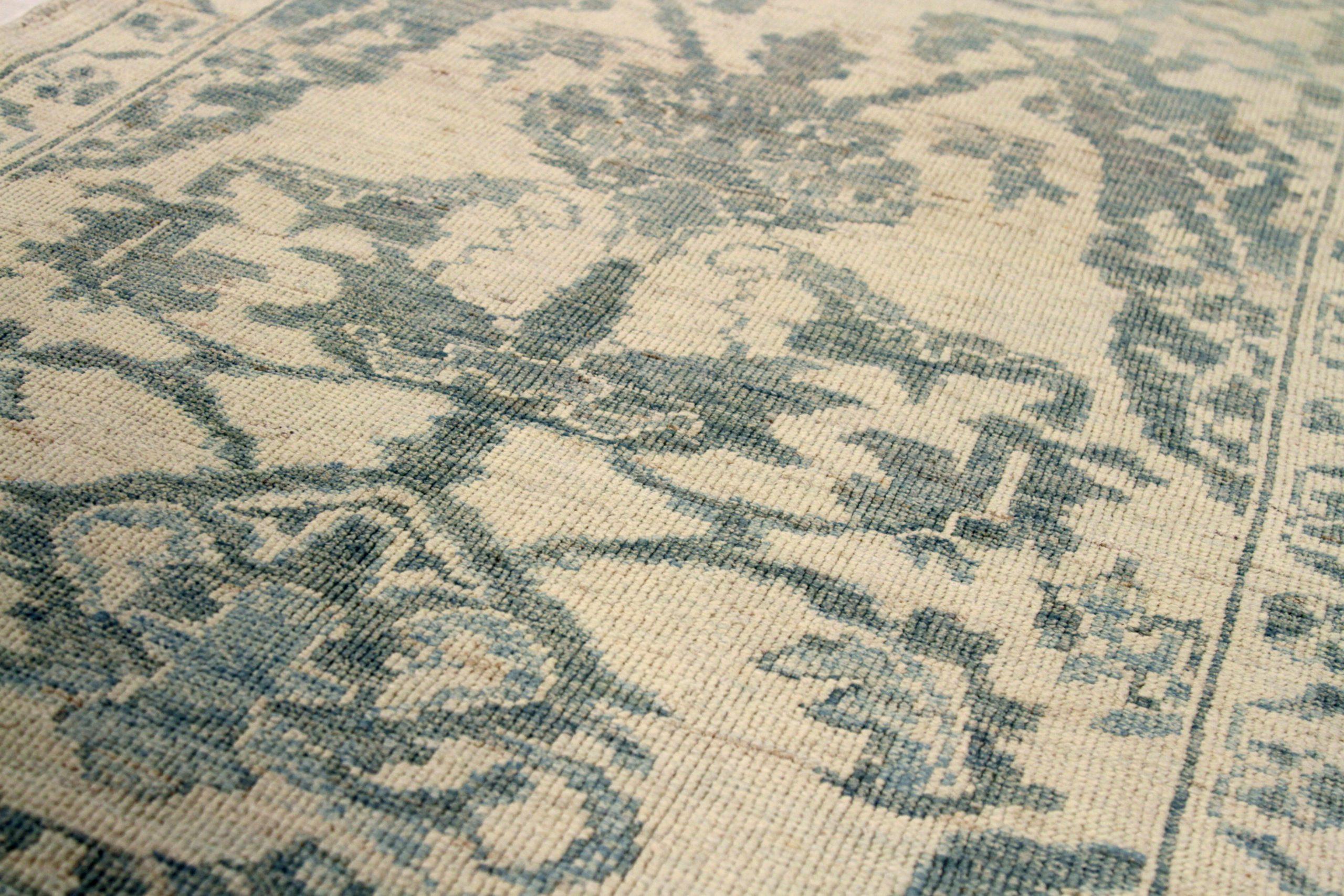 Persischer Oushak-Läufer - Wolle Blau Elfenbein Marineblau Design - 88131 (Irakisch) im Angebot