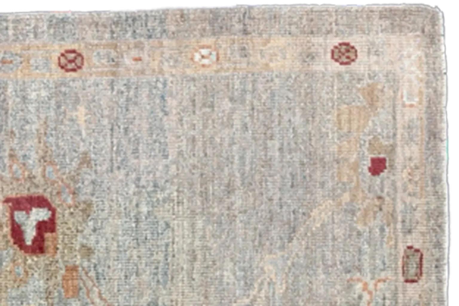 Persian Oushak Runner Rug - Wool Gray Green Yellow Design - 88139 For Sale 2