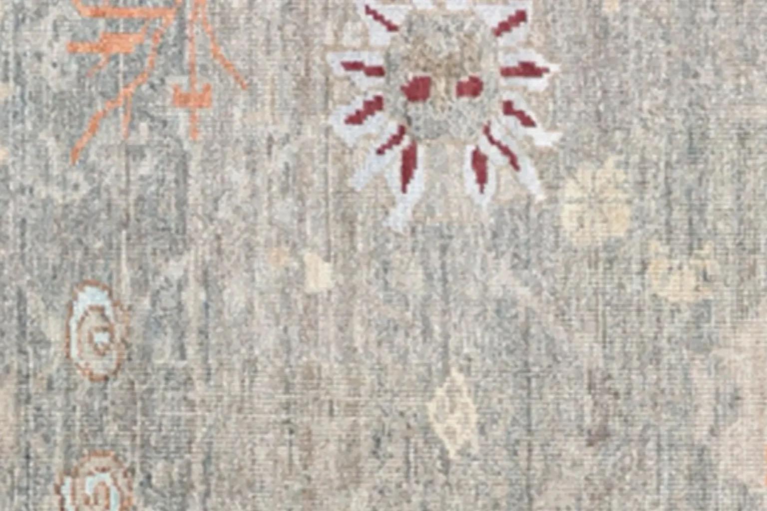 Persian Oushak Runner Rug - Wool Gray Green Yellow Design - 88139 For Sale 3