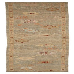 Persian Oushak Runner Rug - Wool Gray Green Yellow Design - 88139
