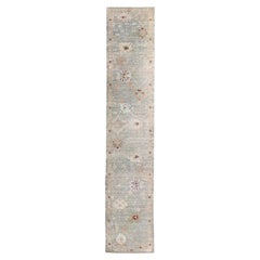 Persian Oushak Runner Rug - Wool Gray Green Yellow Design - 88139