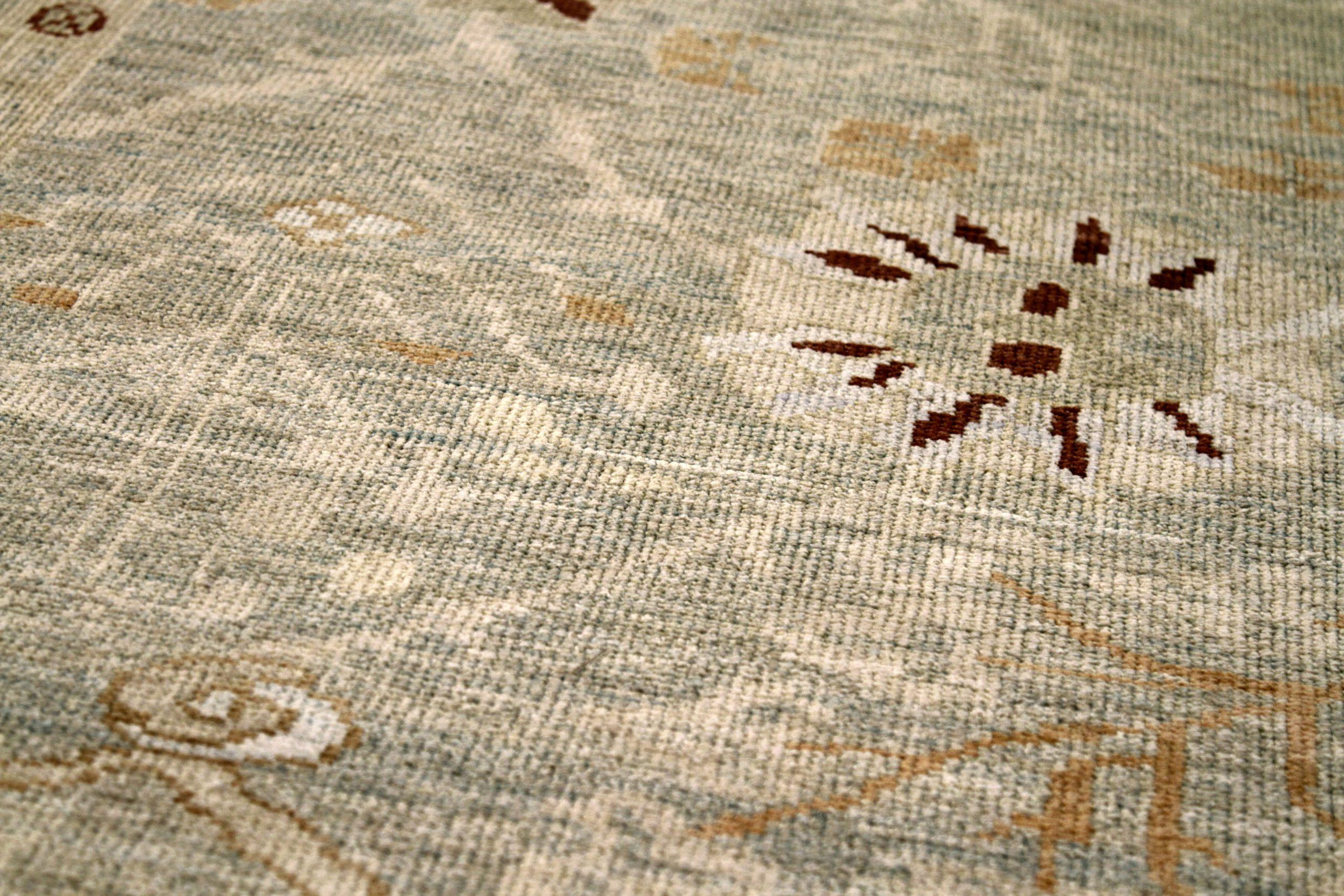 Persischer Oushak Läufer Teppich - Wolle Grün Elfenbein Design - 88123 (Irakisch) im Angebot