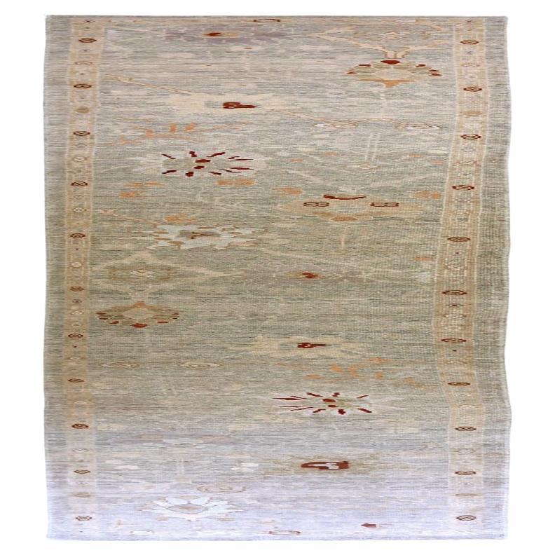 Persischer Oushak Läufer Teppich - Wolle Grün Elfenbein Design - 88123
