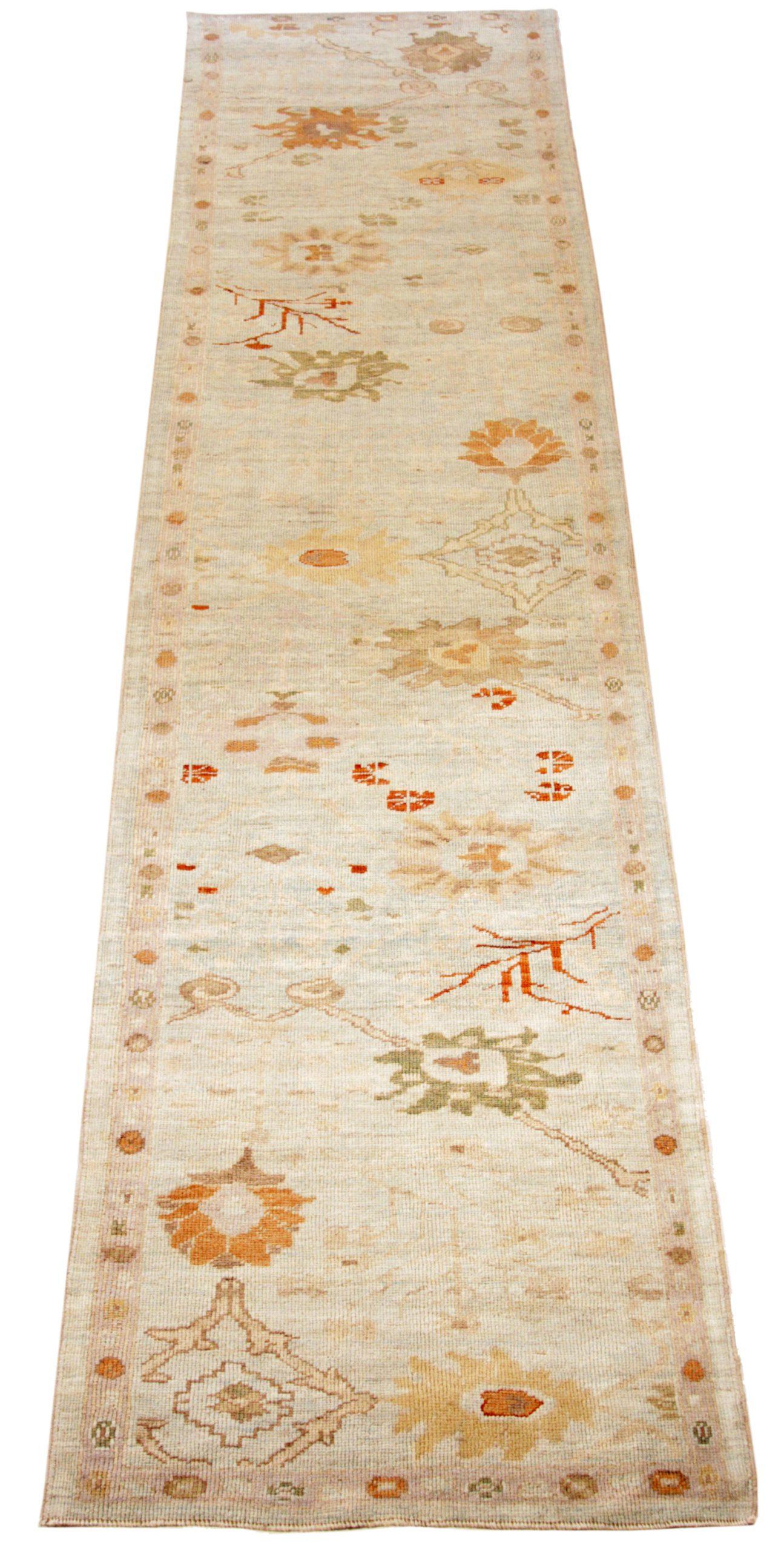 Discover the elegance of Persian Oushak featuring Runner Rug in Circa 1990. Designed with Wool and GreenIvoryOrange, this exclusive design is perfect for enhancing your space.