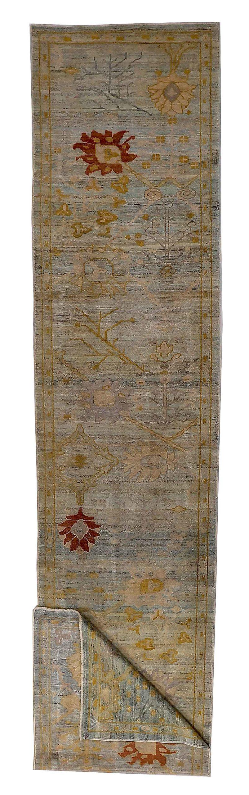 Iracheno Tappeto Persiano Oushak Runner - Lana Avorio Rosso Giallo Design - 88969 in vendita