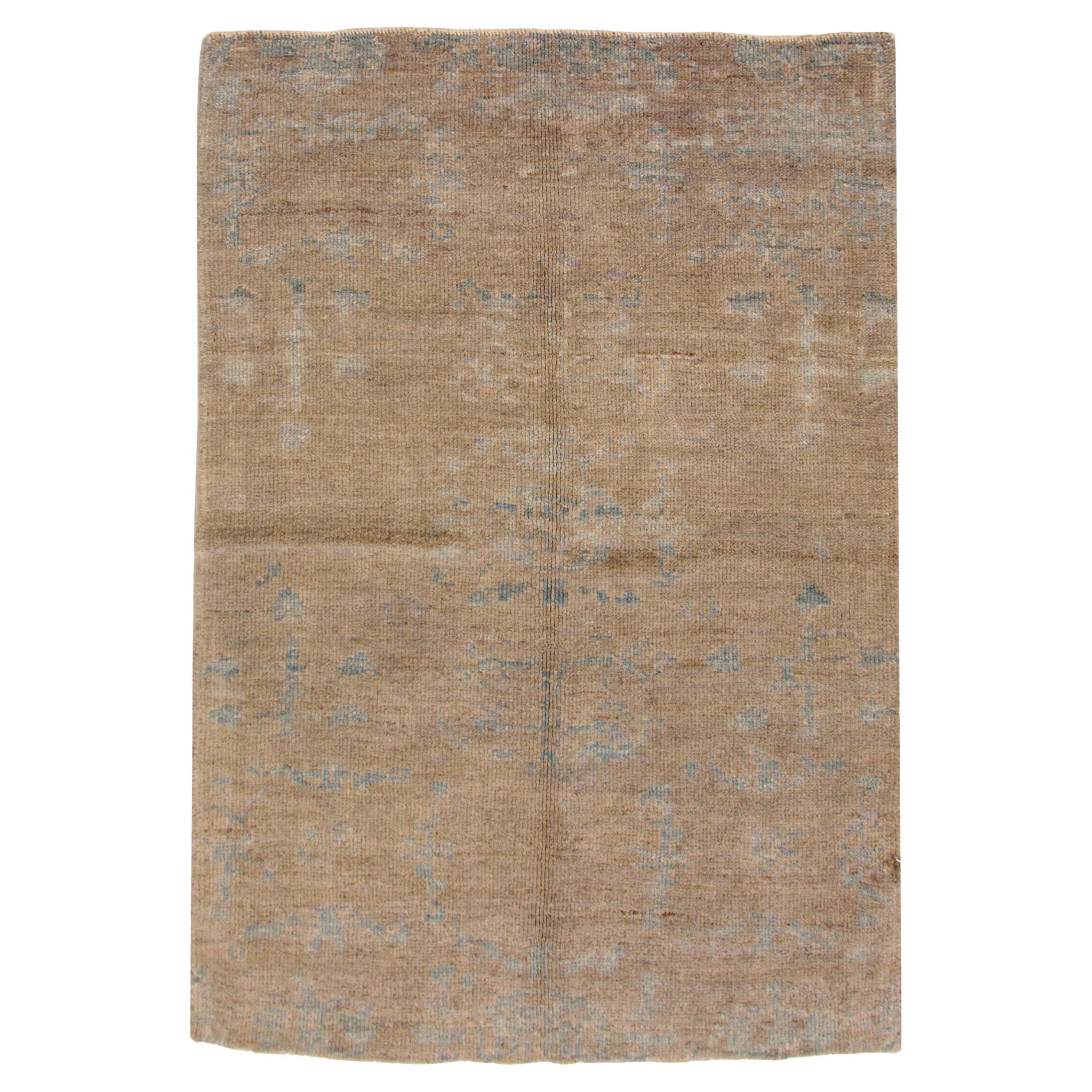Persian Oushak Small Rug - Wool Blue Brown Design - 88167