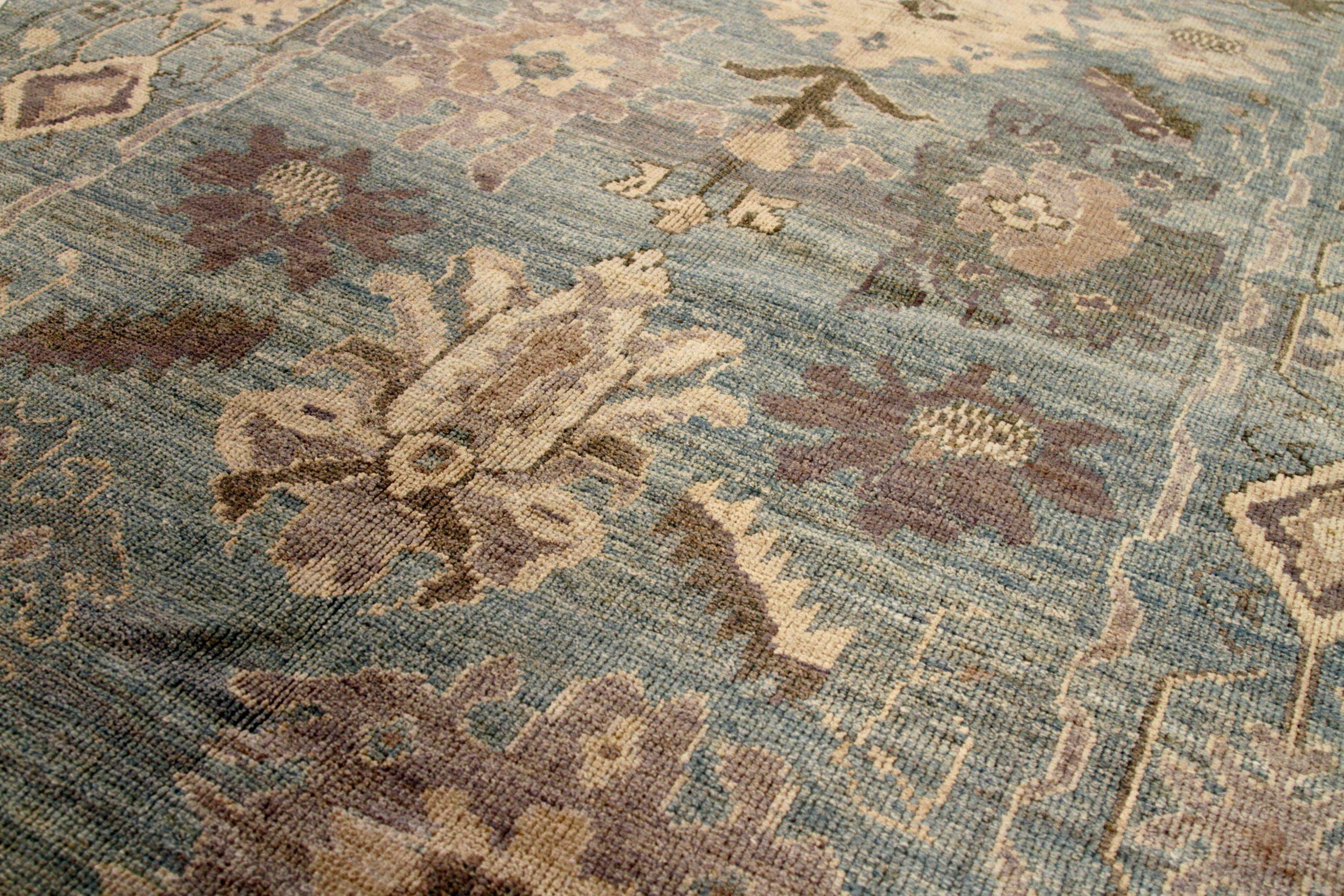 Alfombra Persa Oushak Small Design - Lana Azul Marrón Marfil - 88151 Iraquí en venta