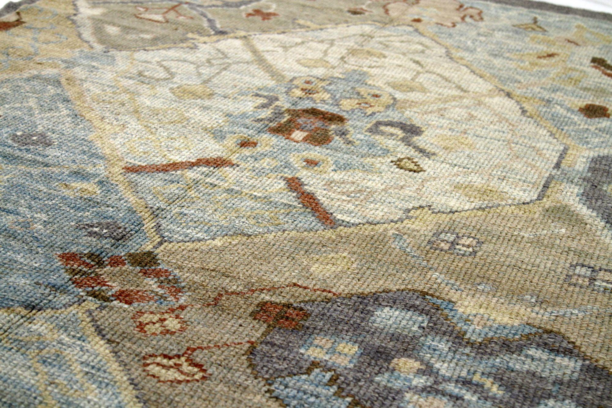 Alfombra Persa Oushak Small Design - Lana Azul Marfil Amarillo - 88146 Iraquí en venta