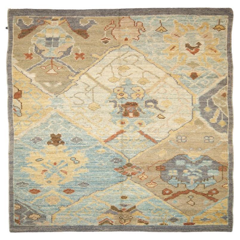 Persischer Oushak Kleiner Teppich - Wolle Blau Elfenbein Gelb Design - 88146