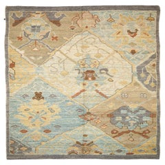 Persian Oushak Small Rug - Wool Blue Ivory Yellow Design - 88146