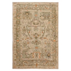 Persian Oushak Small Rug - Wool Brown Ivory Orange Design - 88170