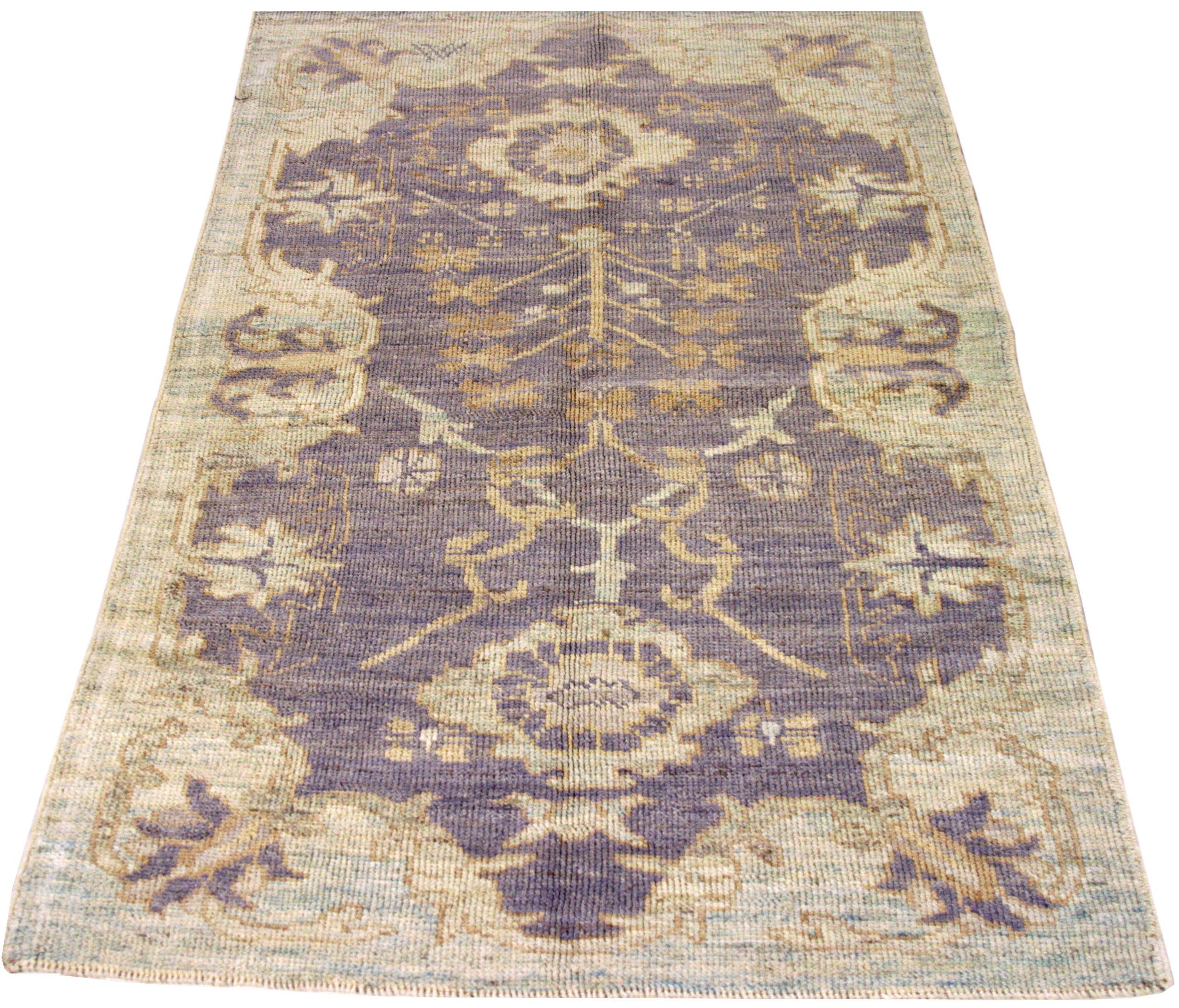 Discover the elegance of Persian Oushak featuring Small Rug in Circa 1990. Designed with Wool and IvoryPurpelYellow, this exclusive design is perfect for enhancing your space.