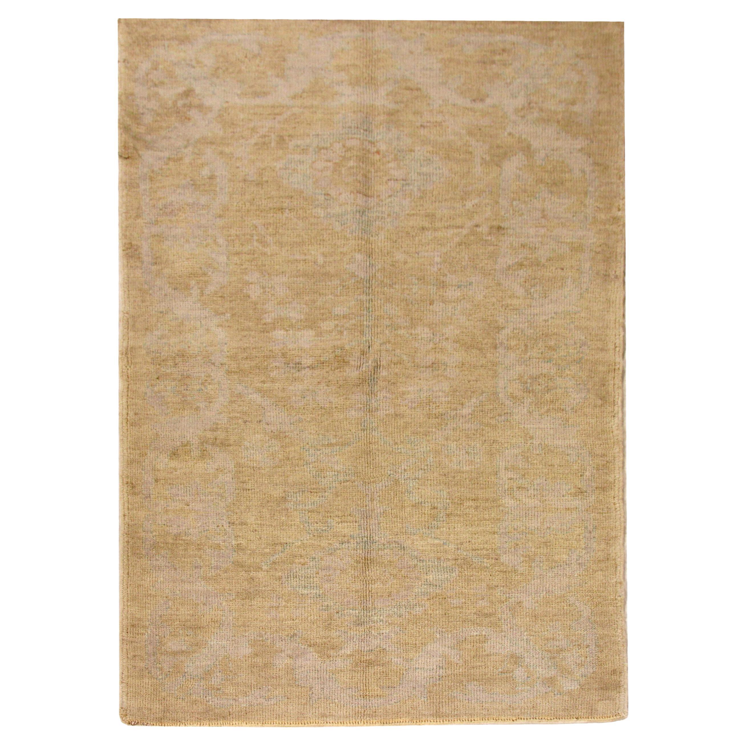 Petit tapis persan Oushak - Design en laine ivoire et jaune - 88163