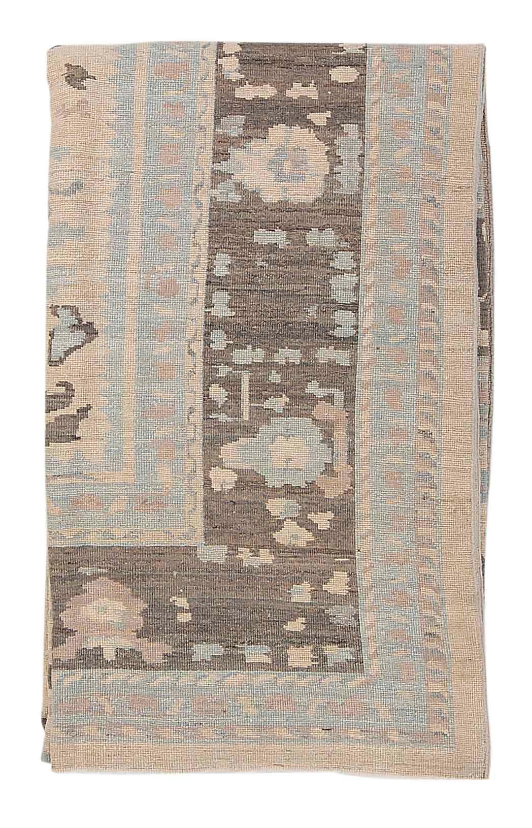 Persian Oushak Style Rug with Blue and Gray Floral Details on Beige Centerfield For Sale 2
