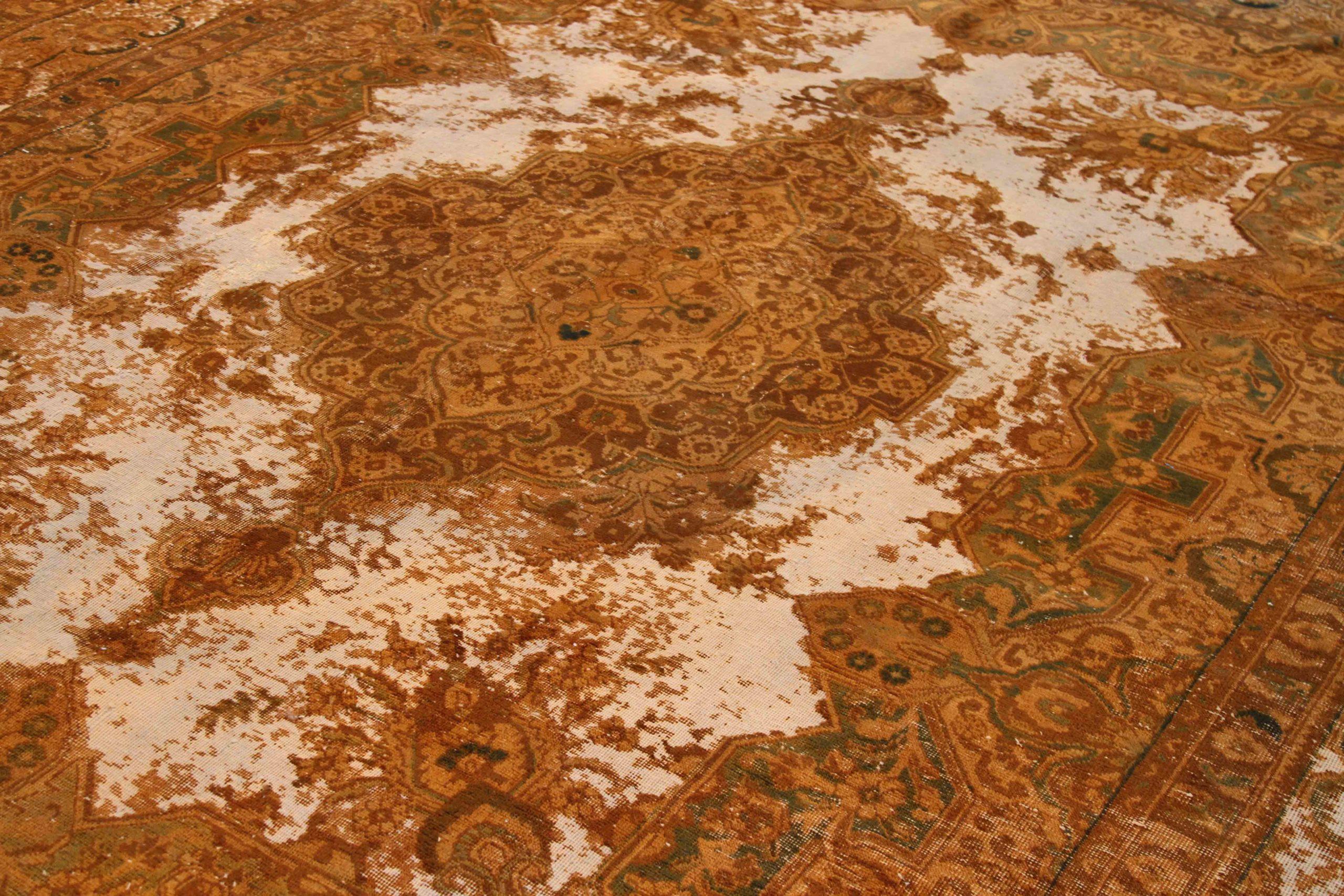 Asian Persian Overdye Area Rugs Circa 1910 - Wool Ivory Orange Yellow 70678 For Sale