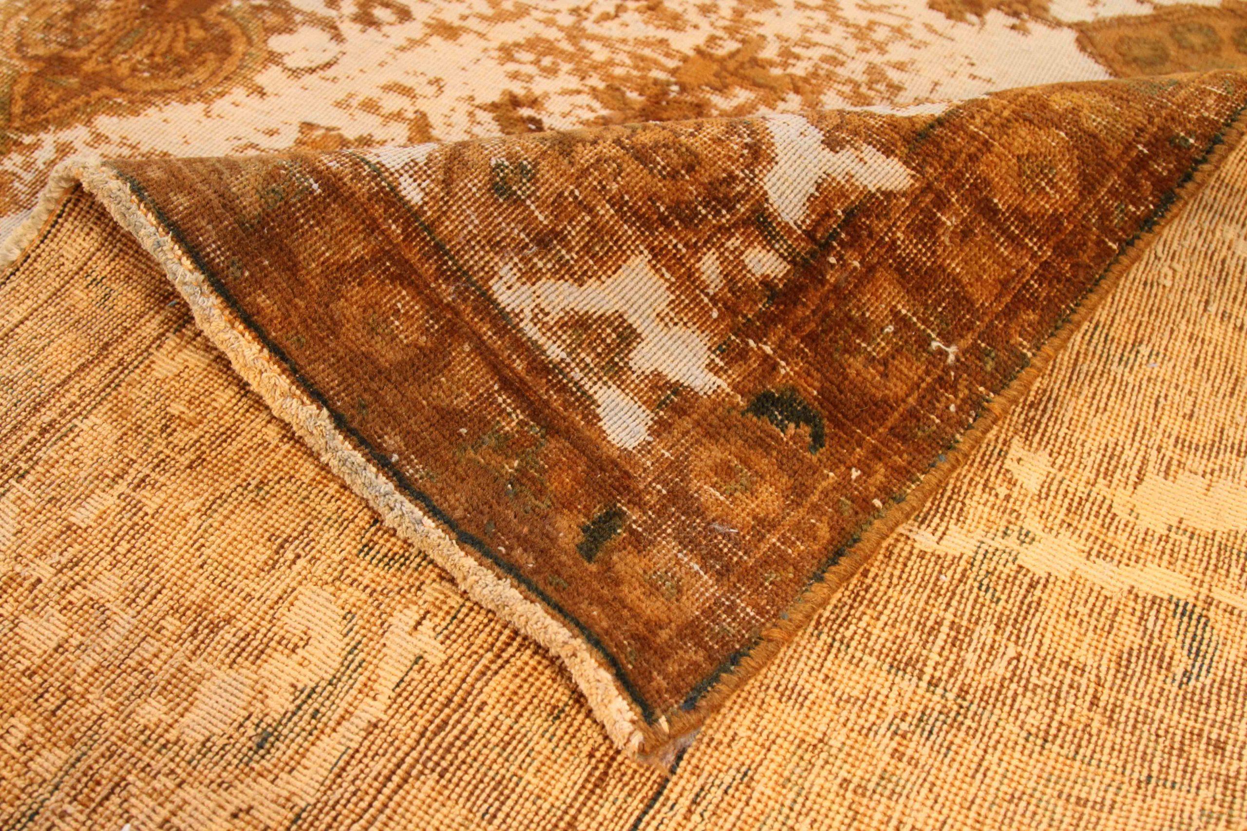 Persian Overdye Area Rugs Circa 1910 - Wool Ivory Orange Yellow 70678 In Excellent Condition For Sale In Dallas, TX