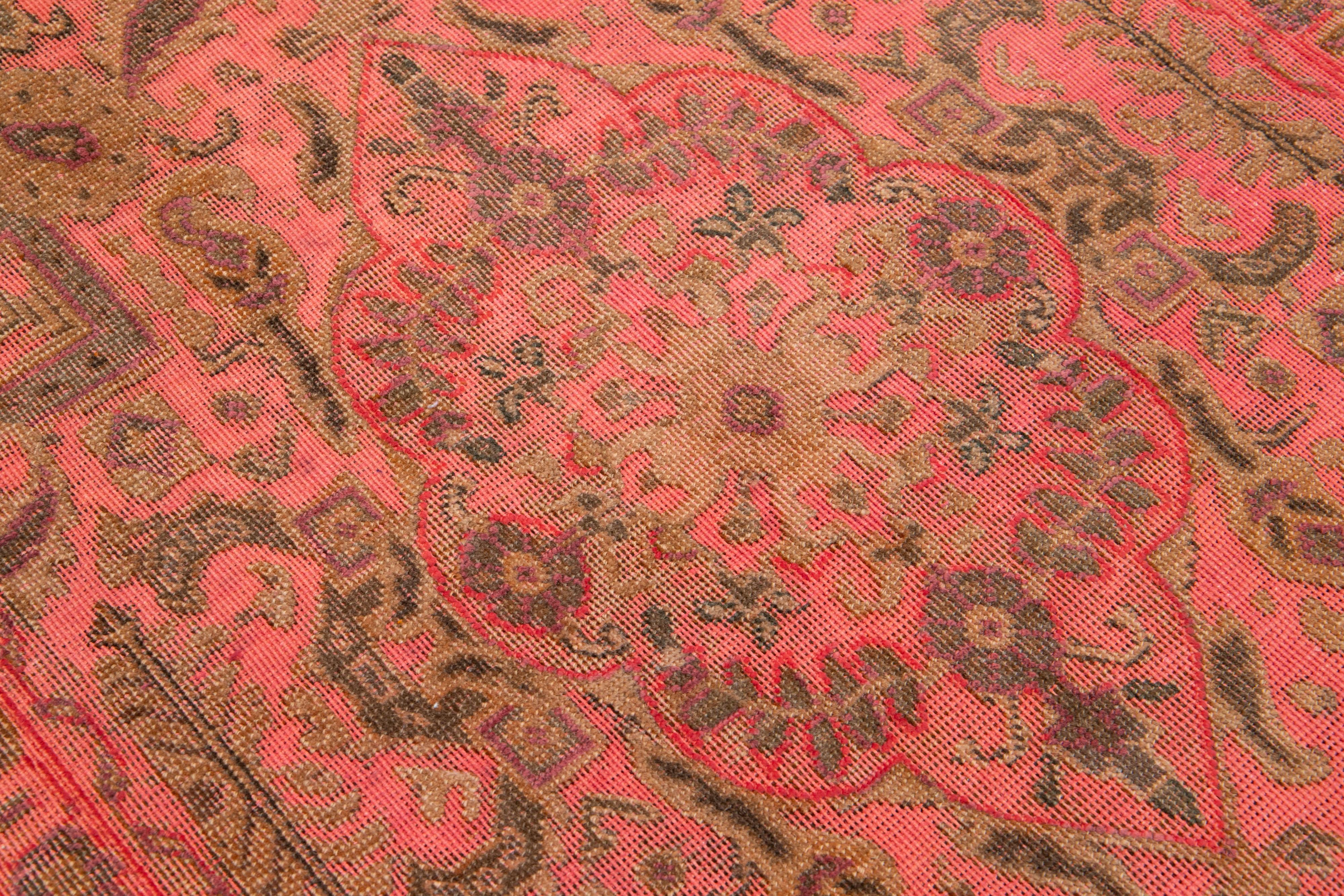 Persischer überzogener Wollteppich in Rosa mit Allover-Motiv 3 x 5 im Angebot 1