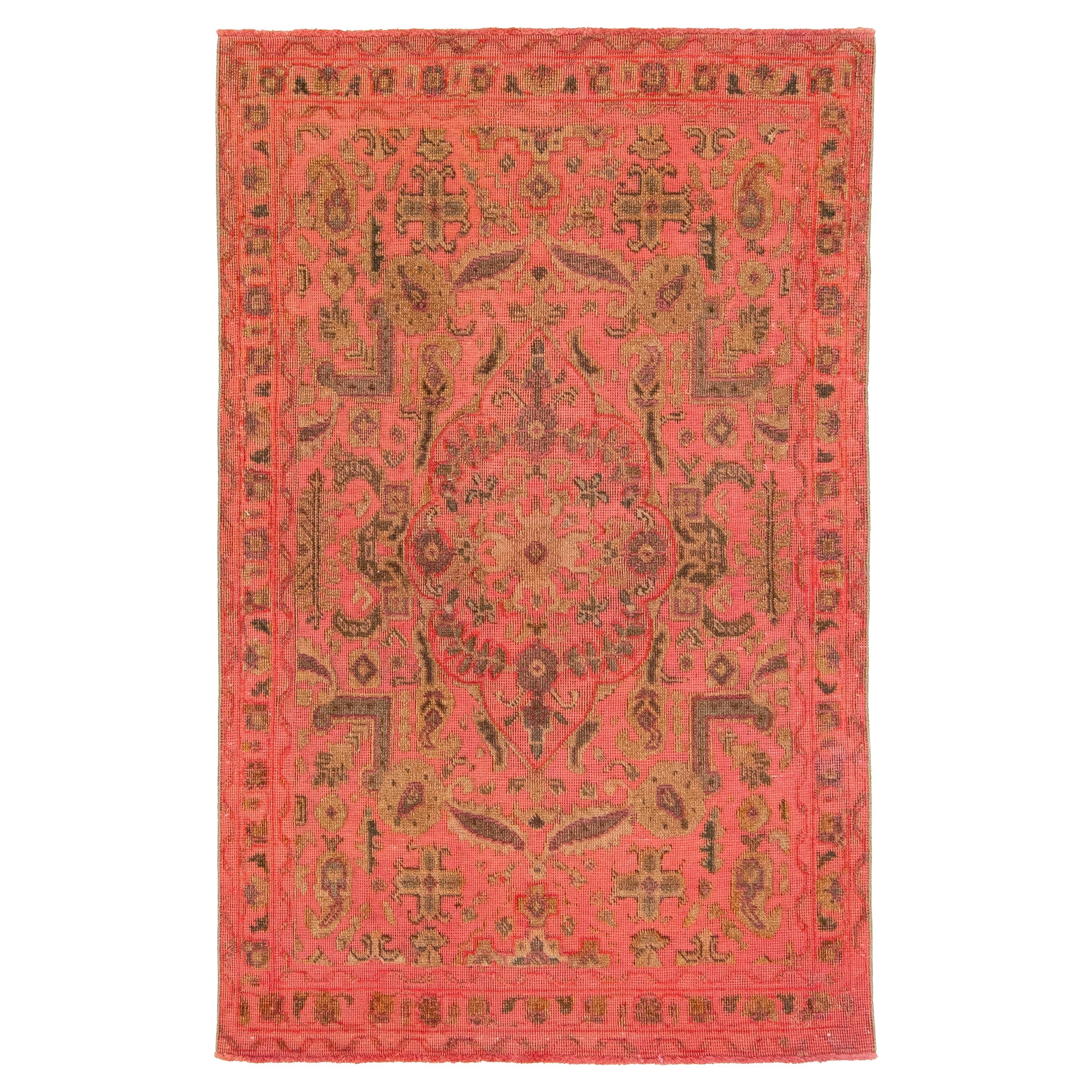 Persian Overdyed Wool Rug In Pink With Allover Motif 3 x 5